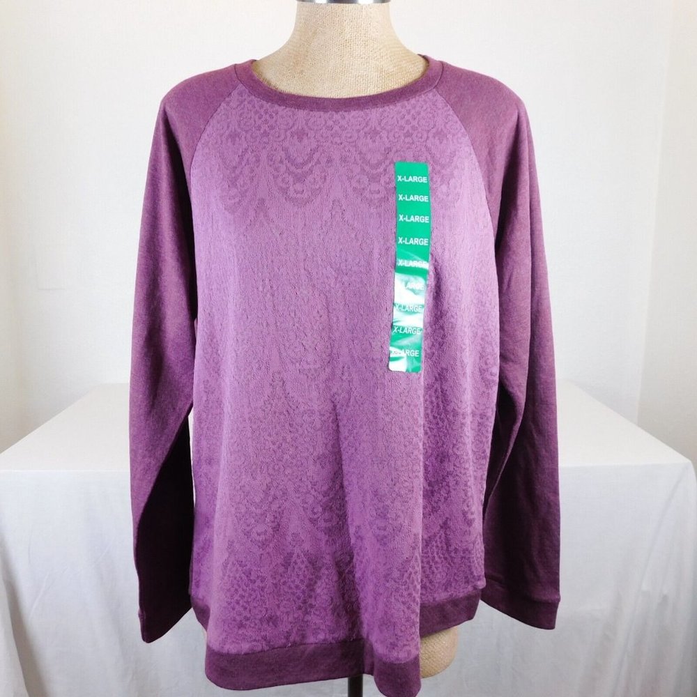 Adrienne Vittadini NWT Lace Pullover Sz XL Long Sleeve Shirt Top Purple Amethyst